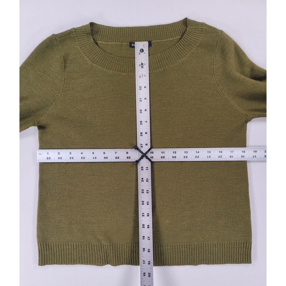Eileen Fisher Merino Wool Sweater Womens SP Olive Green Crewneck Knit Top - Picture 4 of 6